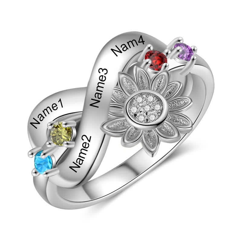 Olivenorma Custom Engraved Birthstone Sunflower Flower Ring