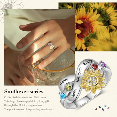 Olivenorma Custom Engraved Birthstone Sunflower Flower Ring