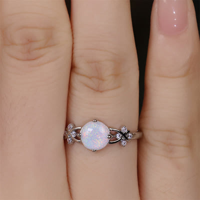 Olivenorma Opal White Zircon Four Leaf Clover Ring