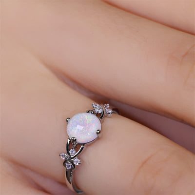 Olivenorma Opal White Zircon Four Leaf Clover Ring