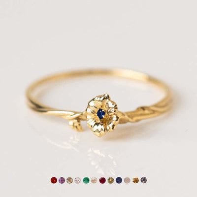 Olivenorma Dainty Statement Birth Flower Gold Ring