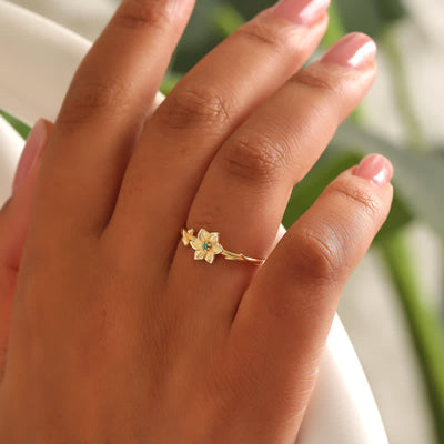 Olivenorma Dainty Statement Birth Flower Gold Ring