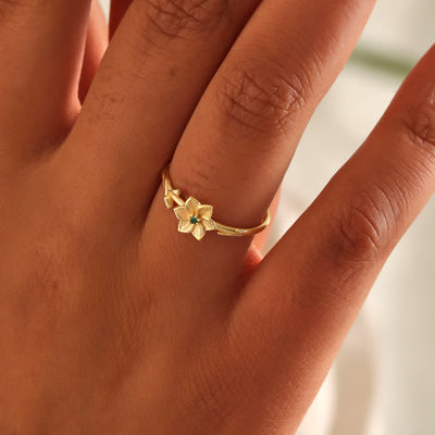 Olivenorma Dainty Statement Birth Flower Gold Ring