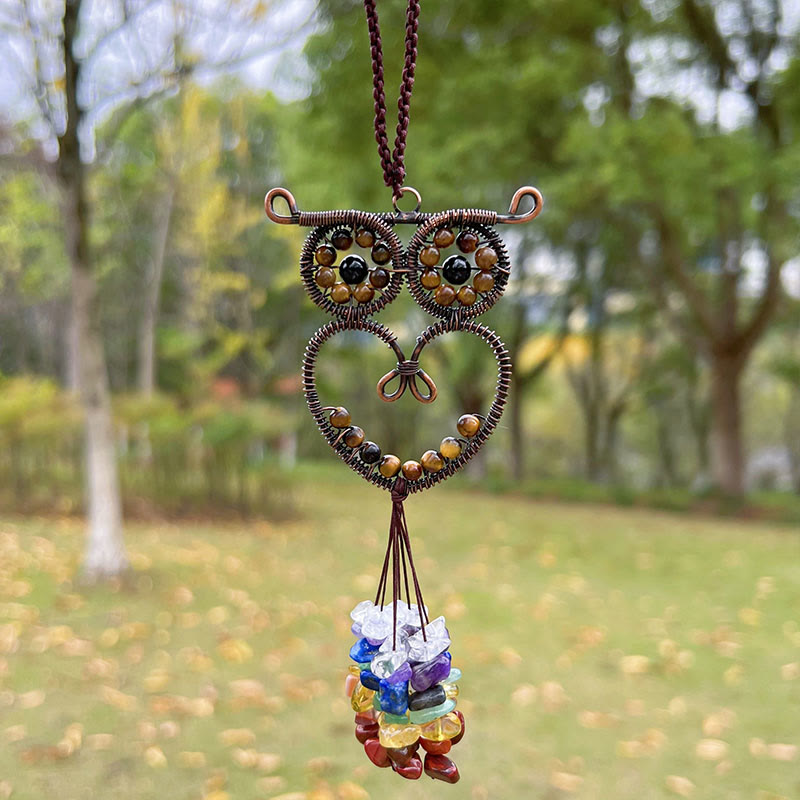 Olivenorma Cute Owl Natural Gemstone Hanging Car Ornament