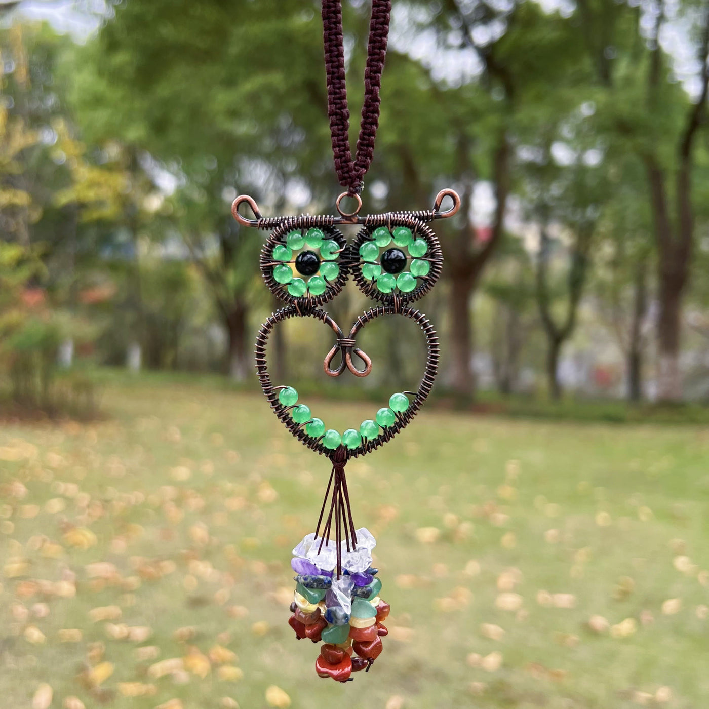 Olivenorma Cute Owl Natural Gemstone Hanging Car Ornament