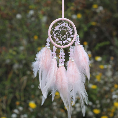 Olivenorma Natural Rose Quartz Amethyst Feather Dream Catcher Ornament