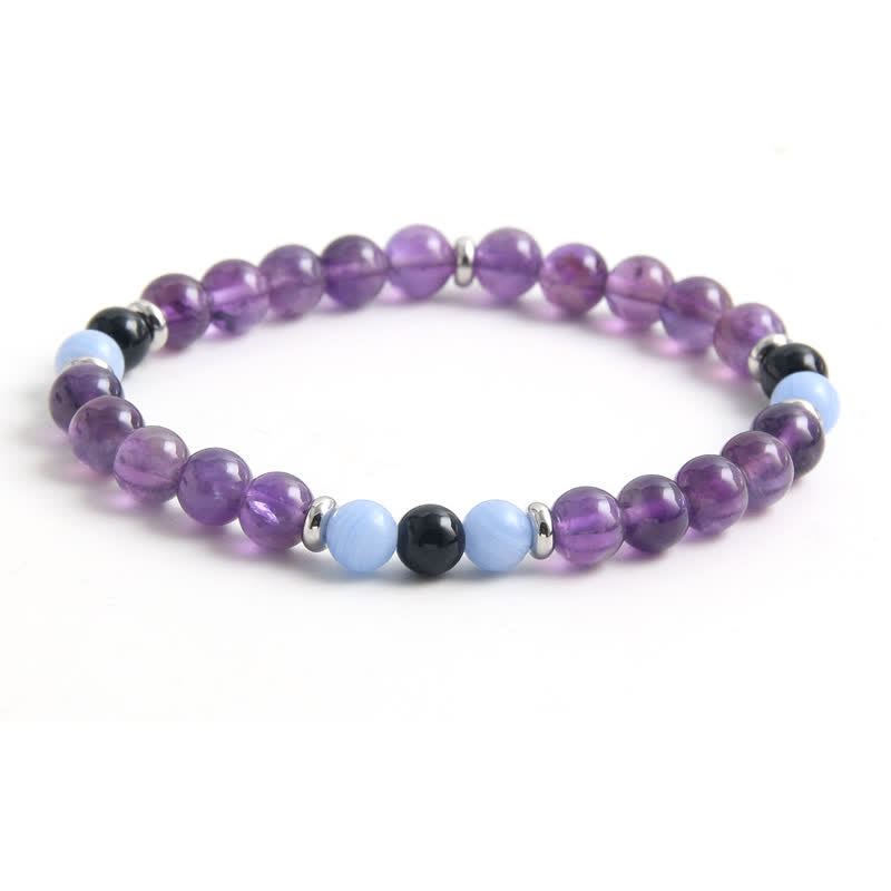 Olivenorma Amethyst Blue Chalcedony Beaded Bracelet