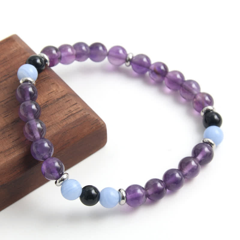 Olivenorma Amethyst Blue Chalcedony Beaded Bracelet