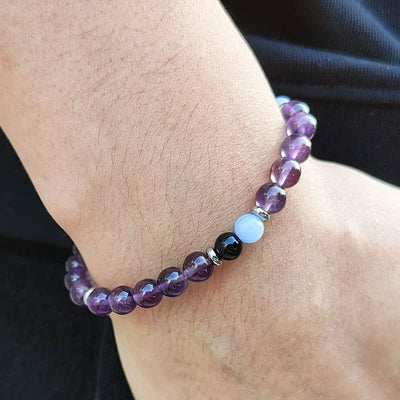 Olivenorma Amethyst Blue Chalcedony Beaded Bracelet