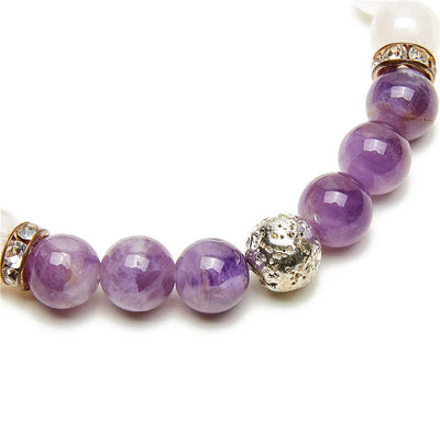 Olivenorma Amethyst Clear Crystal Metal Ball Beaded Bracelet