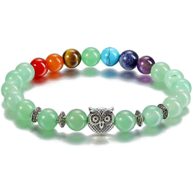 Olivenorma Natural Stone Chakra Owl Pendant Beaded Bracelet