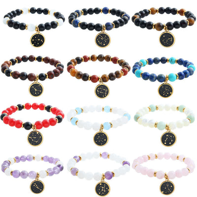 Olivenorma Natural Stone Beads Stainless Steel Zodiac Golden Bracelet