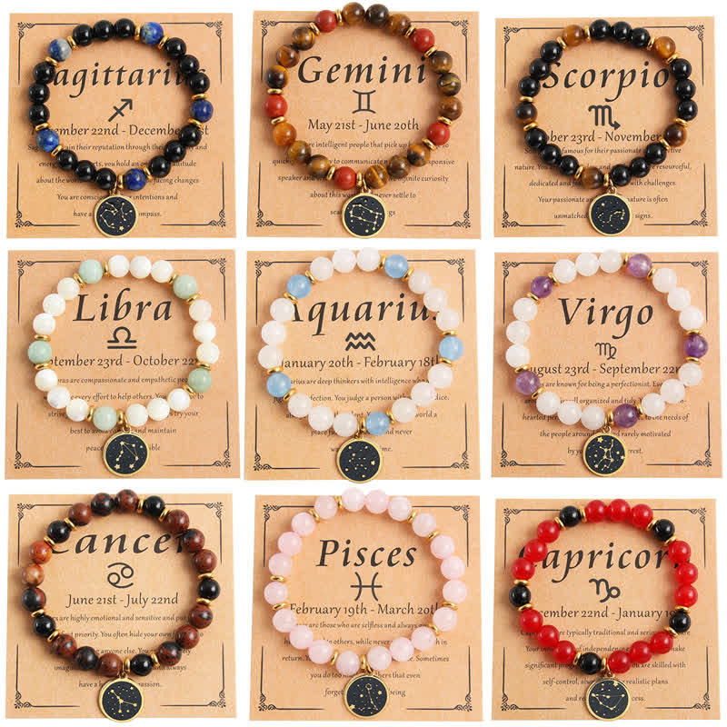 Olivenorma Natural Stone Beads Stainless Steel Zodiac Golden Bracelet