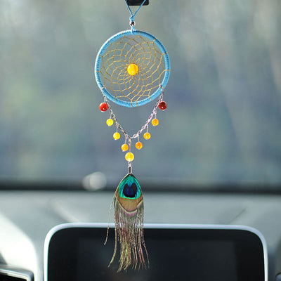 Olivenorma Handmade Agate Peacock Feather Dream Catcher Ornament