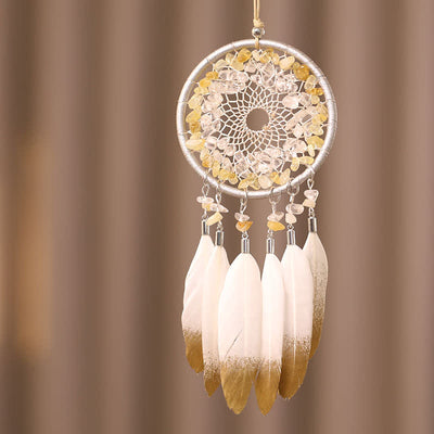 Olivenorma Citrine Clear Crystal Beaded Braided Feather Dream Catcher - image 2