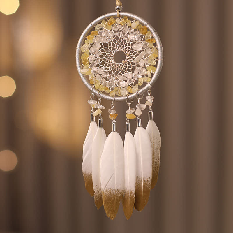 Olivenorma Citrine Clear Crystal Beaded Braided Feather Dream Catcher