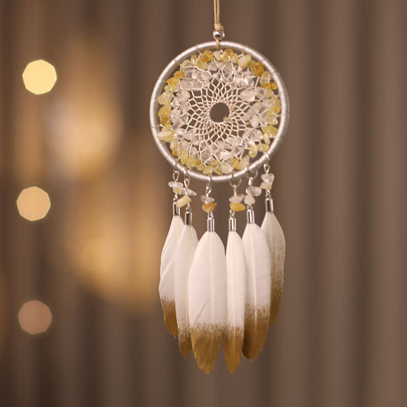 Olivenorma Citrine Clear Crystal Beaded Braided Feather Dream Catcher - image 4
