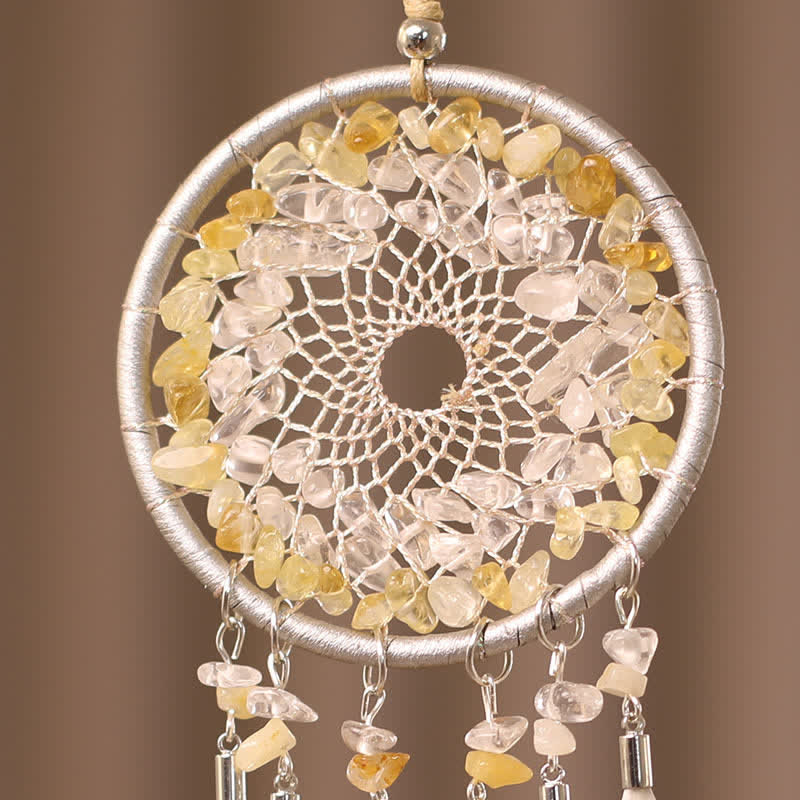 Olivenorma Citrine Clear Crystal Beaded Braided Feather Dream Catcher