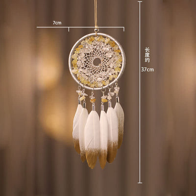 Olivenorma Citrine Clear Crystal Beaded Braided Feather Dream Catcher