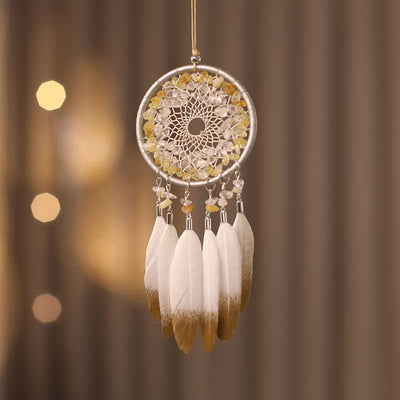 Olivenorma Citrine Clear Crystal Beaded Braided Feather Dream Catcher - image 5