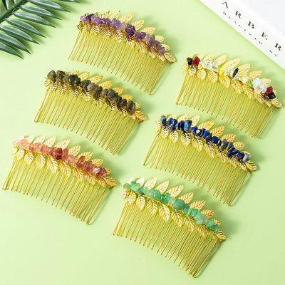 Olivenorma Natural Crystal Gemstone Hair Combs Hairpin