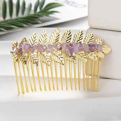 Olivenorma Natural Crystal Gemstone Hair Combs Hairpin