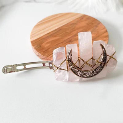 Olivenorma Handmade Rose Quartz Cresent Hair Clip Hairpin