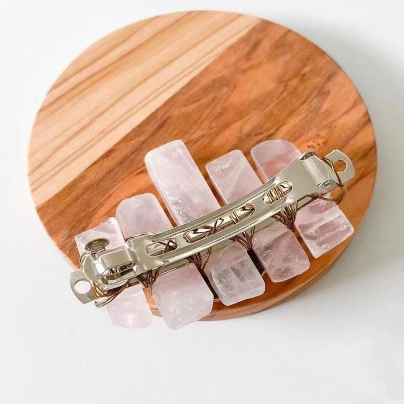 Olivenorma Handmade Rose Quartz Cresent Hair Clip Hairpin