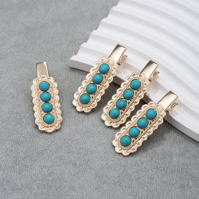 Olivenorma 2Pcs Turquoise Jeweled Bobby Pins Hairpin