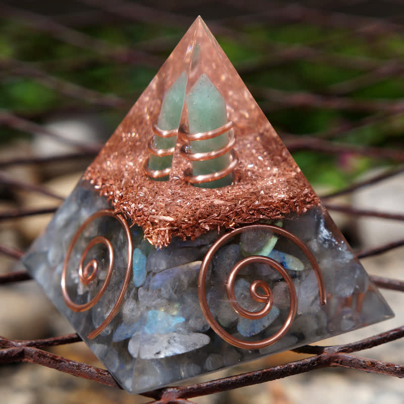 Olivenorma Green Aventurine Hexagonal Prism Labradorite Orgone Pyramid