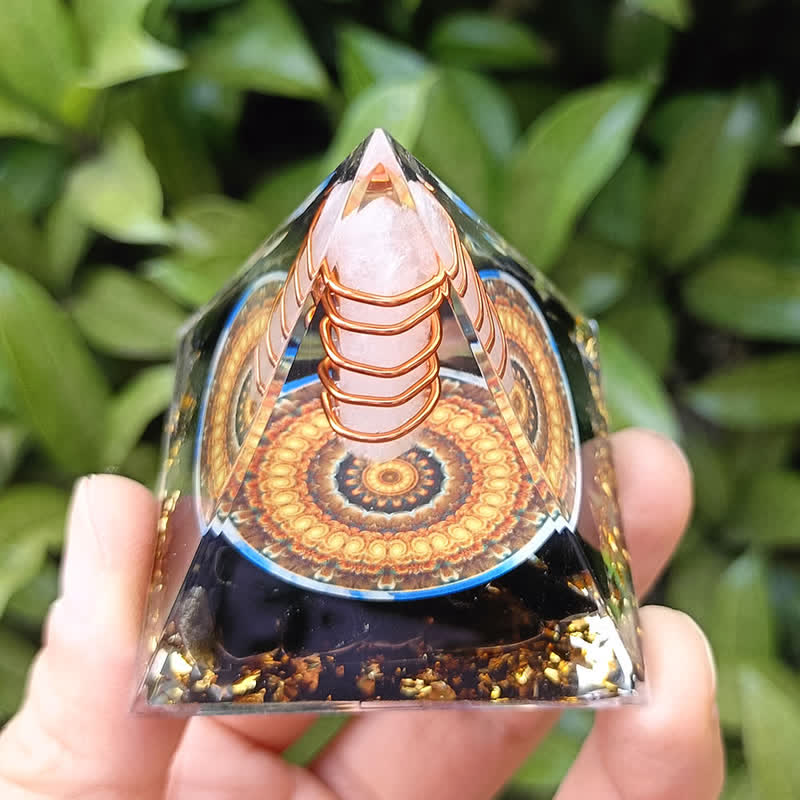 Olivenorma Energy Hexagonal Prism Clear Crystal Obsidian Orgone Pyramid