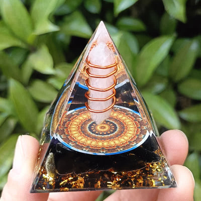 Olivenorma Energy Hexagonal Prism Clear Crystal Obsidian Orgone Pyramid