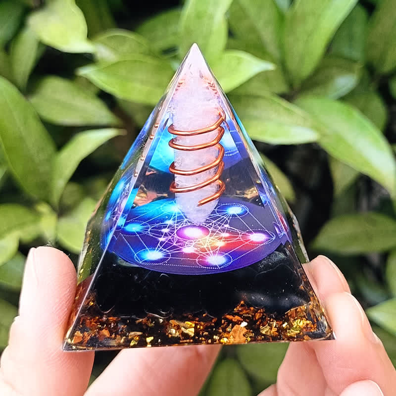 Olivenorma Clear Crystal Obsidian Metatron's Cube Orgone Pyramid