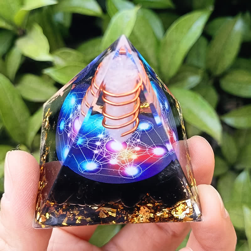 Olivenorma Clear Crystal Obsidian Metatron's Cube Orgone Pyramid