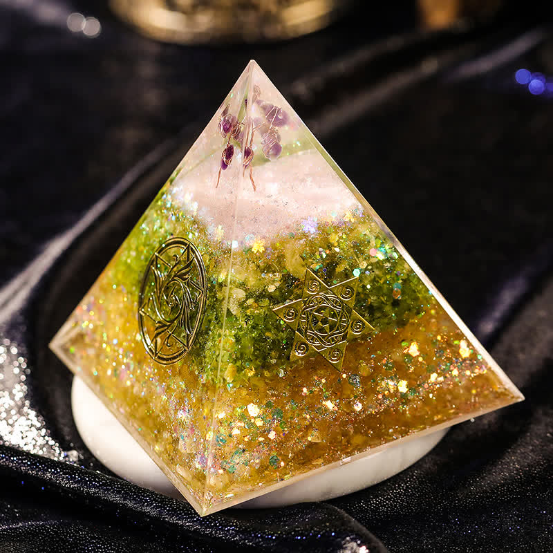 Olivenorma "Blessings" Amethyst Peridot Citrine Orgone Pyramid