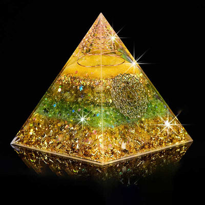 Olivenorma "Good Luck In Year" Citrine Peridot Orgone Pyramid