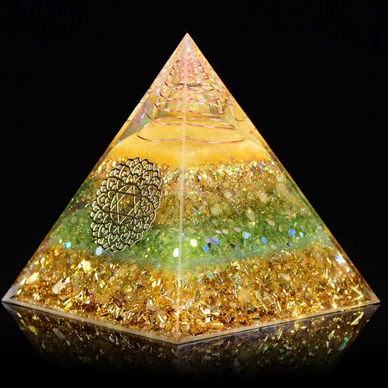 Olivenorma "Good Luck In Year" Citrine Peridot Orgone Pyramid