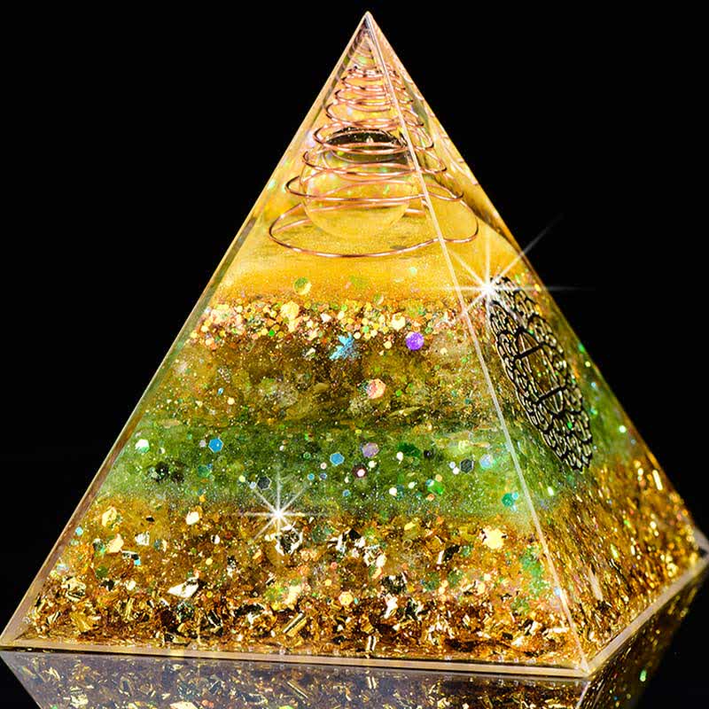 Olivenorma "Good Luck In Year" Citrine Peridot Orgone Pyramid