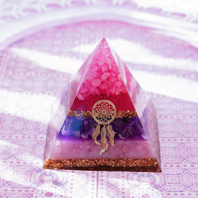 Olivenorma "Cupid's Dance" Rose Quartz Amethyst Lepidolite Orgone Pyramid