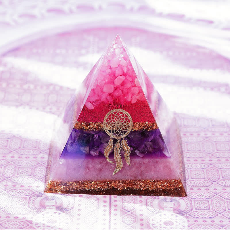 Olivenorma "Cupid's Dance" Rose Quartz Amethyst Lepidolite Orgone Pyramid