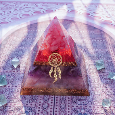 Olivenorma "Cupid's Dance" Rose Quartz Amethyst Lepidolite Orgone Pyramid