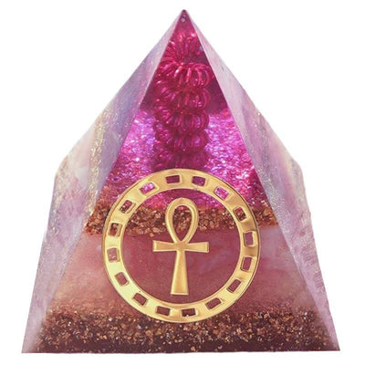 Olivenorma "Ankh Key of Life" Rose Quartz Orgone Pyramid