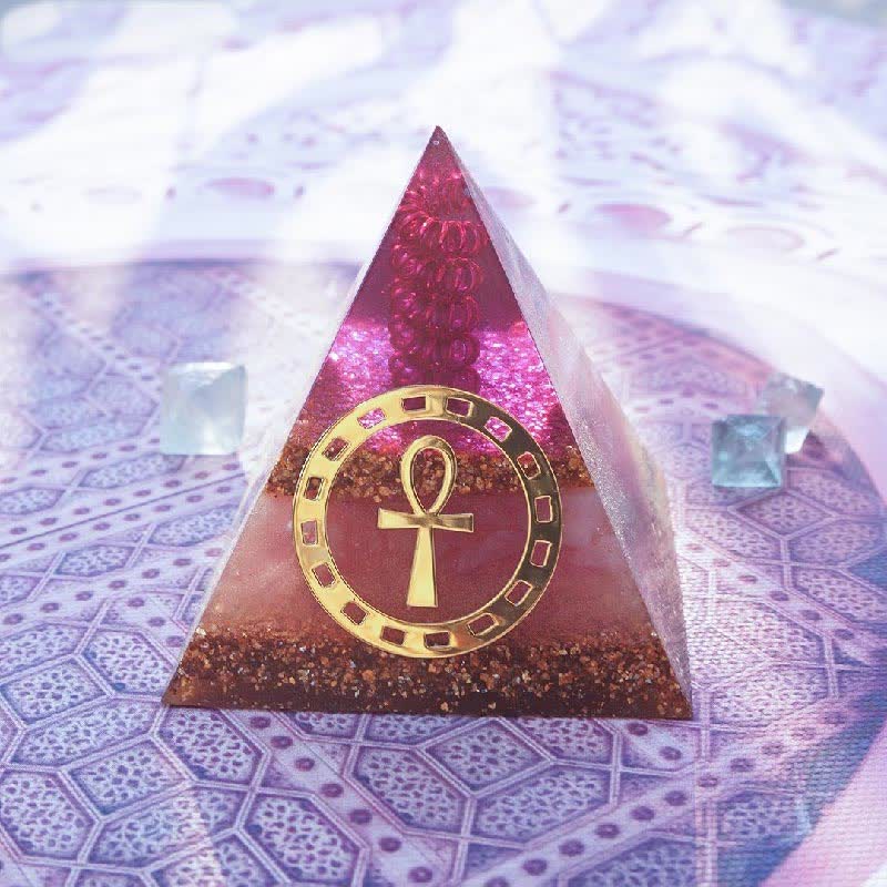 Olivenorma "Ankh Key of Life" Rose Quartz Orgone Pyramid