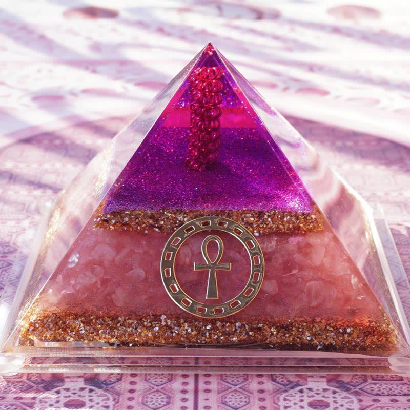 Olivenorma "Ankh Key of Life" Rose Quartz Orgone Pyramid