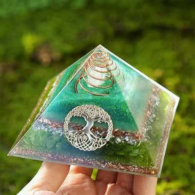 Olivenorma "Tree of Life" Clear Crystal Peridot Orgone Pyramid