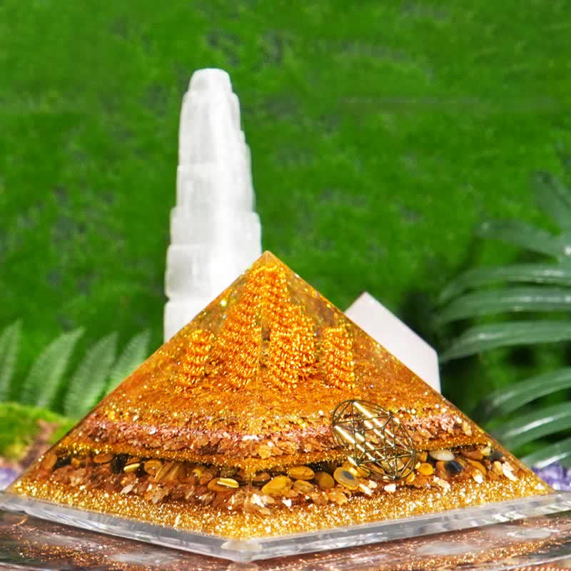 Olivenorma "Fortune" 13cm Natural Tiger Eye Orgone Pyramid