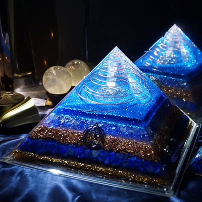 Olivenorma "Starry Sea" Clear Crystal Lapis Lazuli Orgone Pyramid