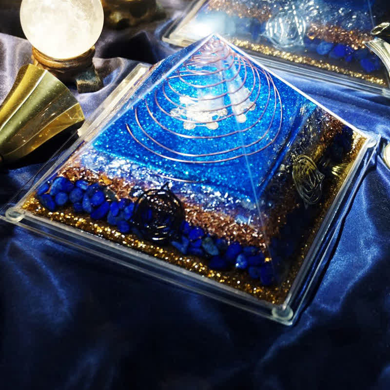 Olivenorma "Starry Sea" Clear Crystal Lapis Lazuli Orgone Pyramid