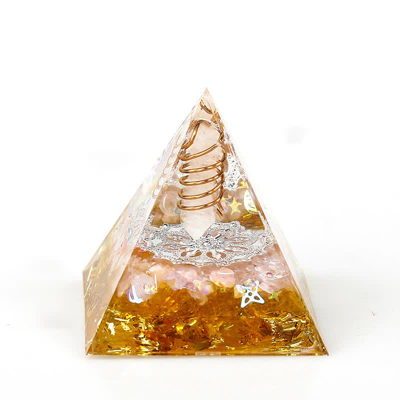 Olivenorma 6cm Natural Crystal Hexagonal Prism Orgone Pyramid