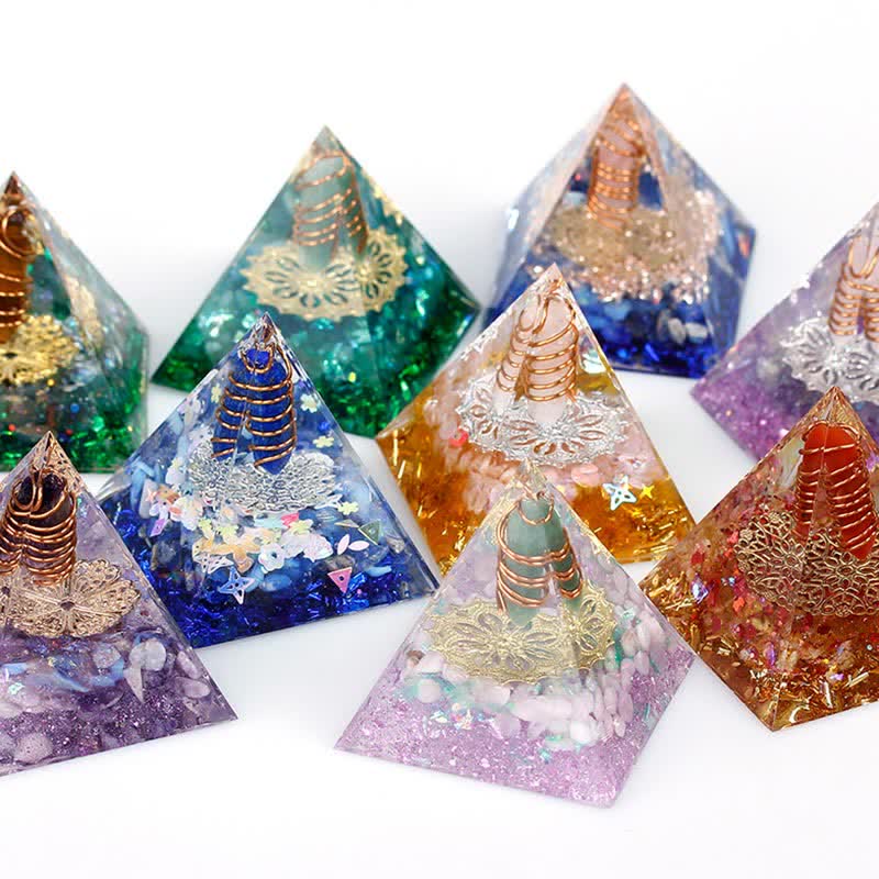 Olivenorma 6cm Natural Crystal Hexagonal Prism Orgone Pyramid